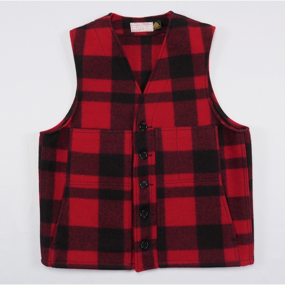 VTG C.C. Filson Mackinaw Wool Vest Buffalo Plaid 100% Virgin Wool Mens 42